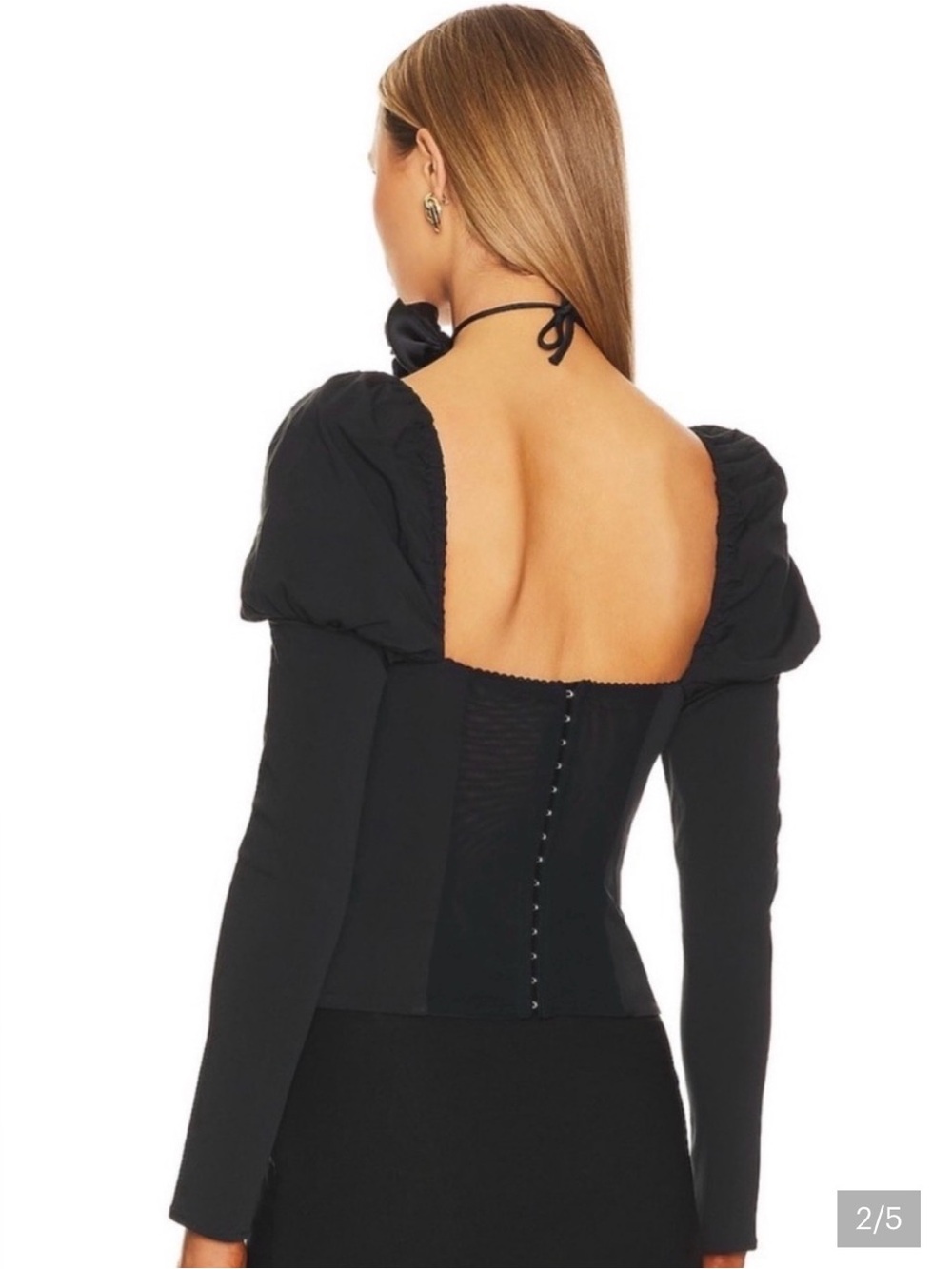 NWT WeWoreWhat Black Puff-Sleeve Square Neck Long-Sleeve Corset - 6